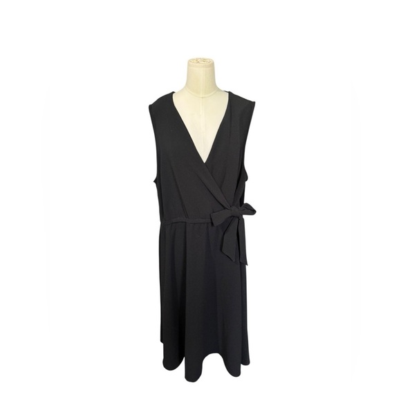 EUC Lane Bryant Black A-Line Midi Dress 18/22 Belt Formal Sleeveless - Picture 2 of 5